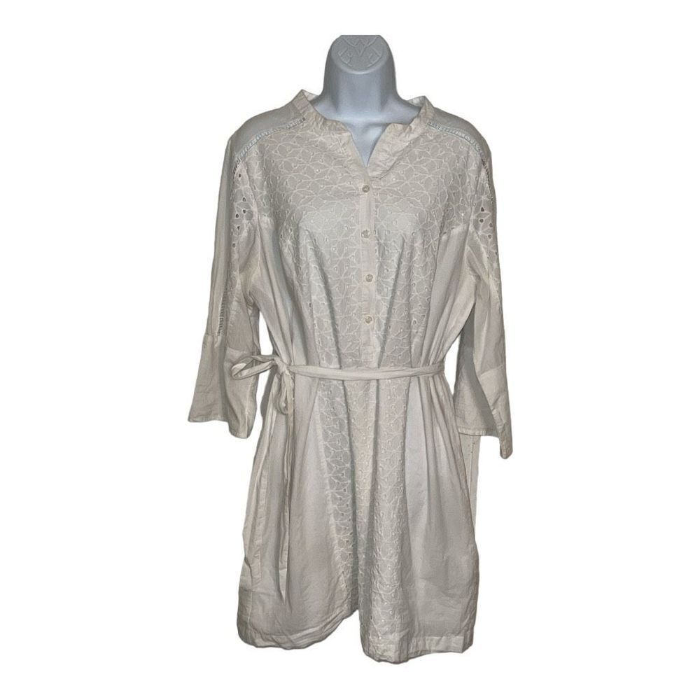 Daisy Fuentes Eyelet Roll-Tab Shirtdress size 14